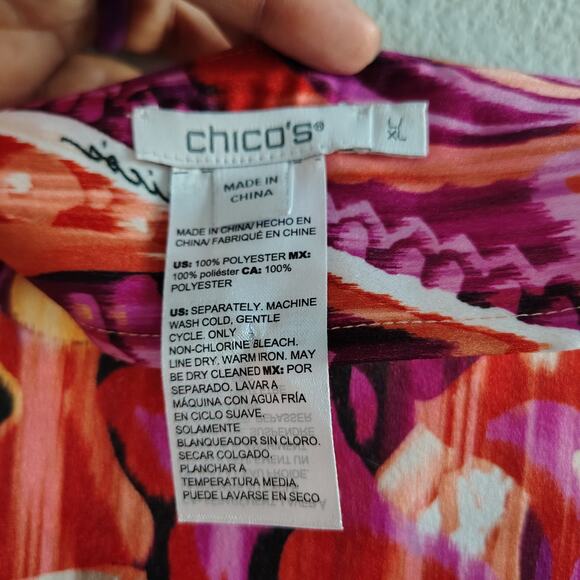 Chico's L/XL Multicolor Paisley Leopard Print Colorful Batwing Blouse Top Shirt - Picture 3 of 6